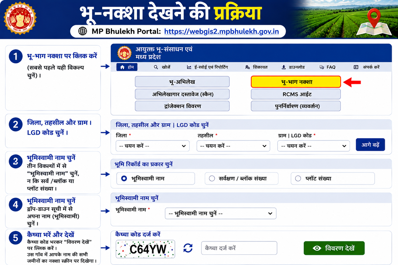 एमपी भूलेख पर भू नक्शा देखने की प्रक्रिया