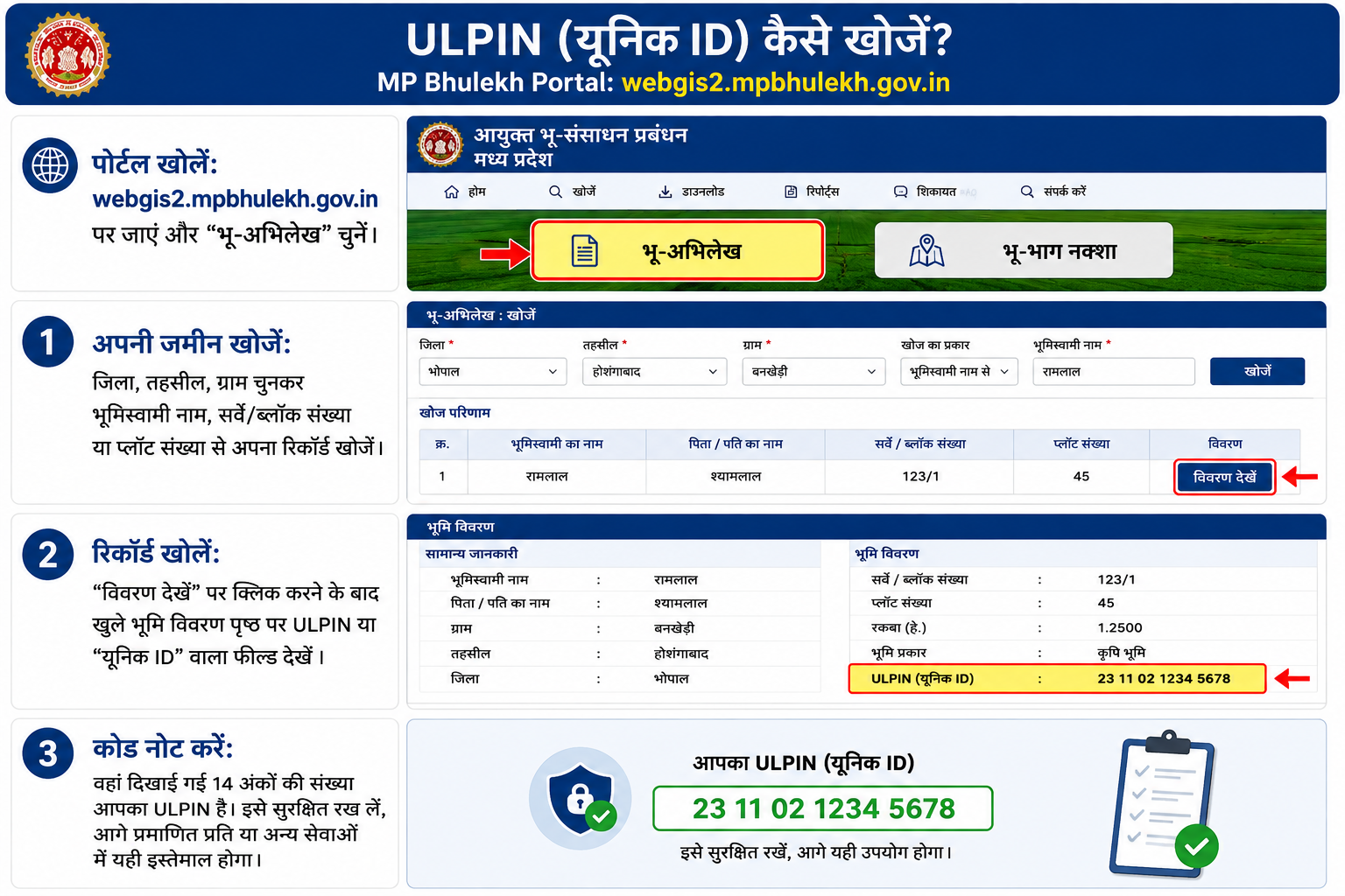 एमपी भूलेख रिकॉर्ड में ULPIN कहां दिखता है